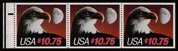 view larger image for  : SG Number 2185a / Scott Number 2122a (1985) - Express Eagle<br/>
Type I - with 'grainy' value<br/>
Booklet pane of 3