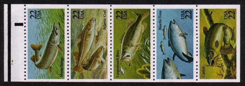 view larger image for  : SG Number 2220a / Scott Number 2209a (1986) - Fishes<br/>
Booklet pane of 5