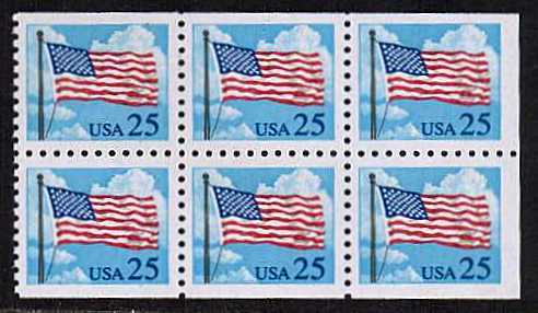 view larger image for  : SG Number 2347ab / Scott Number 2285Ac (1988) - 'Flag & Clouds'<br/>
Booklet Pane 6 - Perforation 10