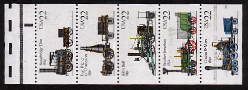 view larger image for  : SG Number 2326a / Scott Number 2366a (1987) - Trains<br/>
Booklet pane of 5