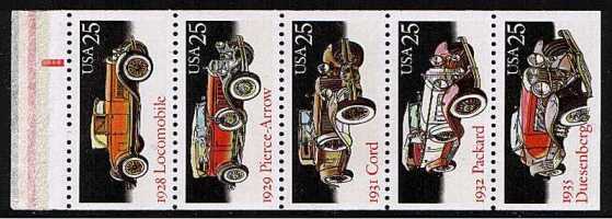 view larger image for  : SG Number 2368a / Scott Number 2385a (1988) - Cars<br/> Booklet pane of 5