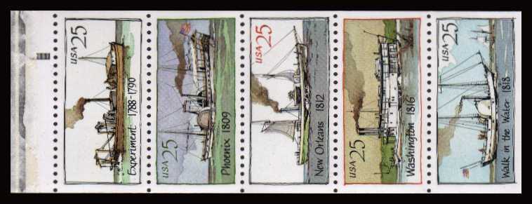 view larger image for  : SG Number 2393a / Scott Number 2409a (1989) - Steamboats<br/>
Booklet Pane of 5