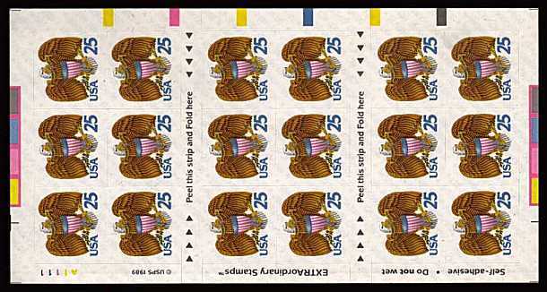 view larger image for  : SG Number 2416v / Scott Number 2431a (1989) - Eagle and Shield<br/>
Booklet pane of eighteen