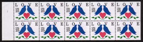 view larger image for  : SG Number 2430a / Scott Number 2441a (1990) - LOVE<br/> Booklet pane of ten