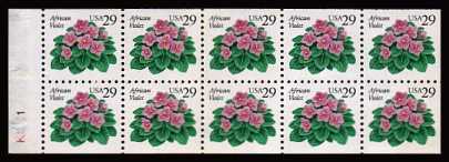 view larger image for  : SG Number 2847a / Scott Number 2486a (1993) - African Violets<br/>
Booklet pane of ten