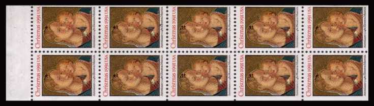 view larger image for  : SG Number 2636a / Scott Number 2578a (1991) - Christmas - Madonna and Child<br/>
Booklet pane of ten