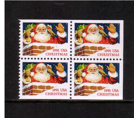 view larger image for  : SG Number 2638b / Scott Number 2581b (1991) - Christmas - Santa and Chimney<br/>
Booklet pane of four
