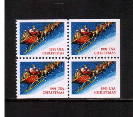 view larger image for  : SG Number 2642a / Scott Number 2585a (1991) - Christmas - Santa and Sleigh <br/>
Booklet pane of four