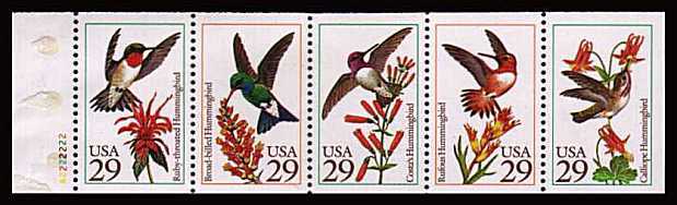 view larger image for  : SG Number 2676a / Scott Number 2646a (1992) - Hummingbirds<br/>
Booklet pane of 5