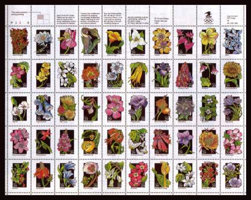 view larger image for  : SG Number 2680a / Scott Number 2696a (1992) - Wildflowers<br/>
Complete sheet of fifty