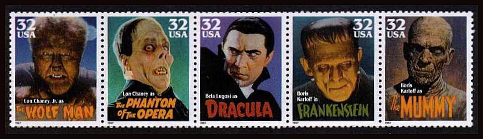 view larger image for  : SG Number 3367a / Scott Number 3172a (1997) - Classic Movie Monsters <br/>Horizontal strip of 5