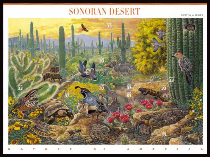view larger image for  : SG Number MS3578 / Scott Number 3293 (1999) - Nature of America - Sonoran Desert <br/>
sheetlet number 1
<br/><br/>
Self adhesive