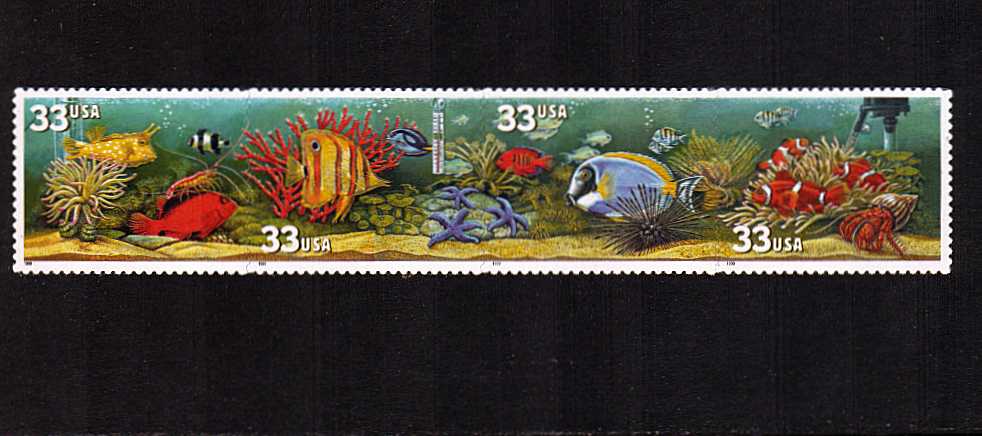 view larger image for  : SG Number 3626a / Scott Number 3320a (1999) - Aquarium Fish <br/>
Horizontal strip of 4
<br/><br/>
Self adhesive