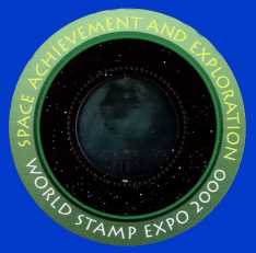 view larger image for  : SG Number MS3832e / Scott Number 3412 (2000) - Space - 'Space Achievement and Exploration'
<br/>
<br/>
Circular Hologram Stamp (scanned on Blue background)