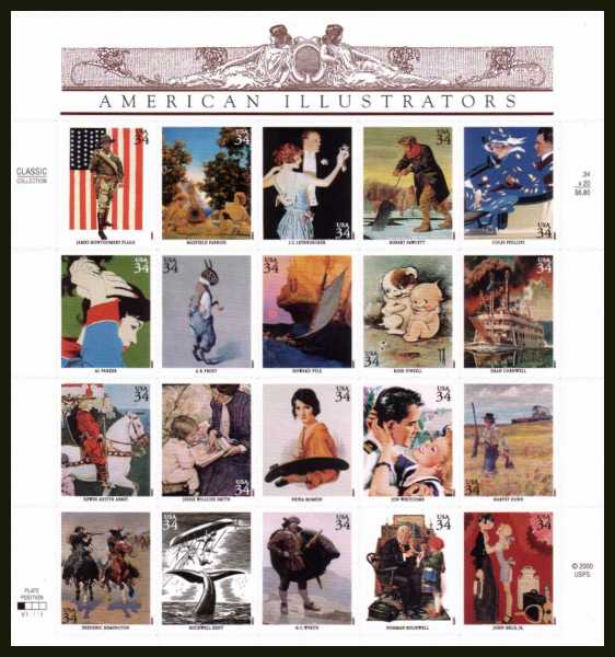 view larger image for  : SG Number 3902a / Scott Number 3502 (2001) - American Illustrators sheet of 20 designs<br/>
Self adhesive