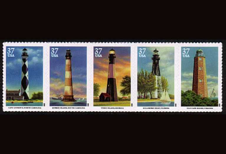 view larger image for  : SG Number 4290a / Scott Number 3791a (2003) - Southeastern Lighthouses <br/>se-tenant strip of 5 <br/>
<br/>
Self adhesive