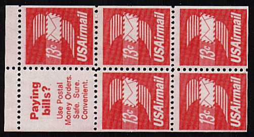 view larger image for  : SG Number A1424a / Scott Number C79a (1973) - Winged Envelope<br/>
Booklet pane of five