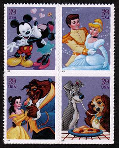 view larger image for  : SG Number 4567a / Scott Number 4028a (2006) - The Art of Disney - Romance<br/>
Block of four
<br/>
<br/>
Self adhesive