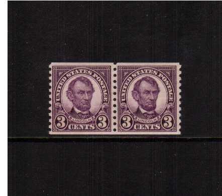 view larger image for  : SG Number 606pr / Scott Number 600pr (1924) - Abraham Lincoln<br/>
Coil - Imperforate x Perforation 10
<br/>PAIR