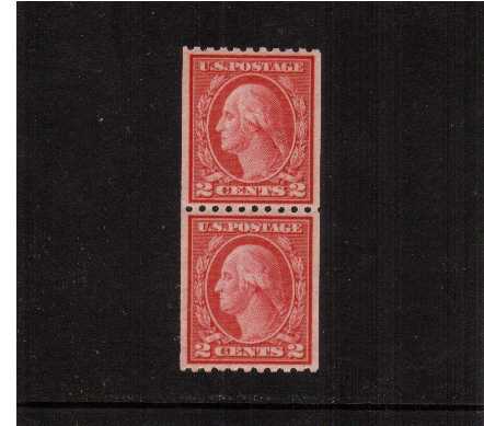 view larger image for The Washington - Franklin Issues 1916-1919 No Wmk - Rotary Press Coils: SG Number 494 / Scott Number 2c Carmine - Type II (1916) - George Washington<br/>
Coil - Perforation 10 x Imperforate
<br/>
Superb unmounted mint pair