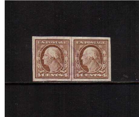 view larger image for The Washington - Franklin Issues 1908-1909 Double Line wmk - Imperforate: SG Number 353 / Scott Number 4c Orange Brown (1908) - George Washington<br/>
a superb fine used center line pair
