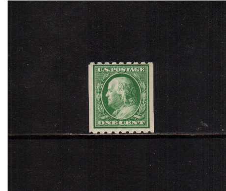 view larger image for The Washington - Franklin Issues 1910-1911 Single Line Wmk - Coils: SG Number 397 / Scott Number 1c (1910) - Ben Franklin<br/>
Coil - Perforation 8½ x Imperforate<br/>
A superb unmounted mint single