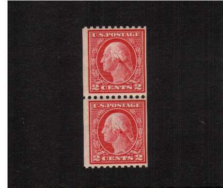 view larger image for The Washington - Franklin Issues 1914 Single Line Wmk - Flat Press Coils: SG Number 449pr / Scott Number 2c (1914) - George Washington<br/>
Coil - Perforation 10 x Imperforate<br/>
A superb unmounted mint pair