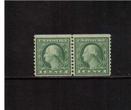 view larger image for The Washington - Franklin Issues 1916-1919 No Wmk - Rotary Press Coils: SG Number 497pr / Scott Number 1c (1916) - George Washington<br/>
Coil -  Imperforate x Perforation 10<br/>
A fine lightly mounted mint pair