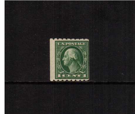 view larger image for The Washington - Franklin Issues 1912 Single Line Wmk - Coils: SG Number 419 / Scott Number 1c Green (1912) - George Washington<br/>
Coil - Perforation 8½ x Imperforate<br/>
A mounted mint single with very average centering