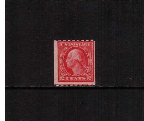 view larger image for The Washington - Franklin Issues 1912 Single Line Wmk - Coils: SG Number 420 / Scott Number 2c Carmine (1912) - George Washington<br/>
Coil - Perforation 8½ x Imperforate<br/>
A lightly mounted mint single with average centering