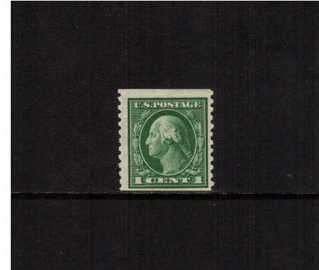 view larger image for The Washington - Franklin Issues 1914 Single Line Wmk - Flat Press Coils: SG Number 450 / Scott Number 1c Green (1914) - George Washington<br/>
Coil - Imperforate x Perforation 10<br/>
A fine unmounted mint single with reasonable centering