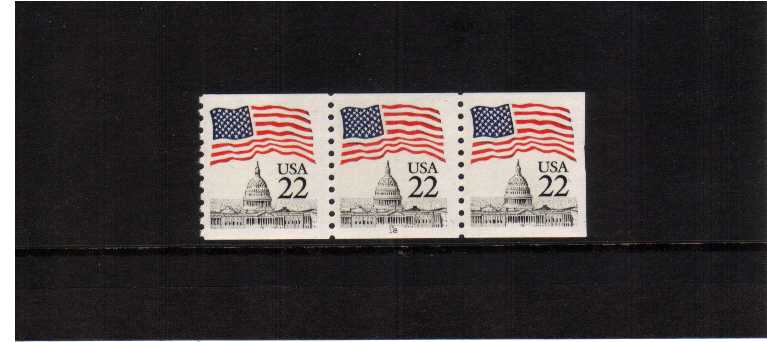 view larger image for Plate Number Coils Plate Number Coils: SG Number 2117 / Scott Number Flag over Capitol (1985) - A superb unmounted mint strip of three showing plate number 18