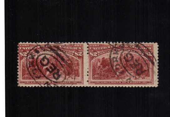 view larger image for  : SG Number 247 / Scott Number 242 (1893) - A superb fine used PAIR each stamp cancelled with a NEW YORK registry cancel with the benefit of a PHILATELIC FOUNDATION certificate. Scarce to find as a pair!