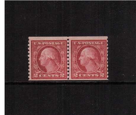 view larger image for The Washington - Franklin Issues 1915 Single Line Wmk - Rotary Press Coils: SG Number 460pr / Scott Number 2c Red - Type II (1915) - George Washington<br/>
Coil - Imperforate x Perforation 10<br/>
A superb unmounted mint pair with usual centering for this issue and with the benefit of a PHILATELIC FOUNDATION certificate.