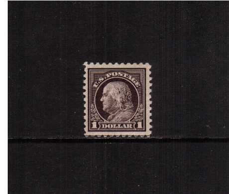 view larger image for The Washington - Franklin Issues 1916-1917 No Wmk - Flat Press - Perf 10: SG Number 484 / Scott Number $1 Violet Black (1916) - Ben Franklin<br/>

A superb very lightly mounted mint stamp with the benefit of a PSE certificate.
