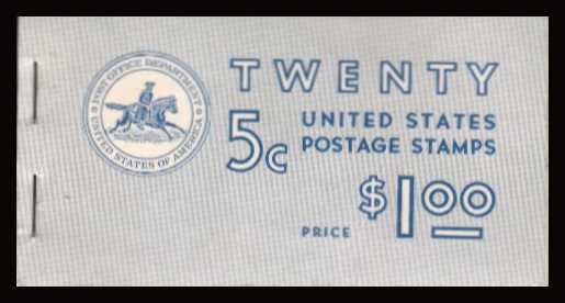 view larger image for Booklets Booklets: SG Number SB82 / Scott Number $1 Blue - Slogan I (1962) - George Washington
<br/>Stapled Booklet<br/>
Contains SC1213a x4 - Slogan I 'Mailman'