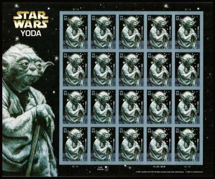 view larger image for  : SG Number 4790v / Scott Number 4205v (2007) - Star Wars: Yoda<br/>
Special sheet of 20<br/><br/>
Self adhesive