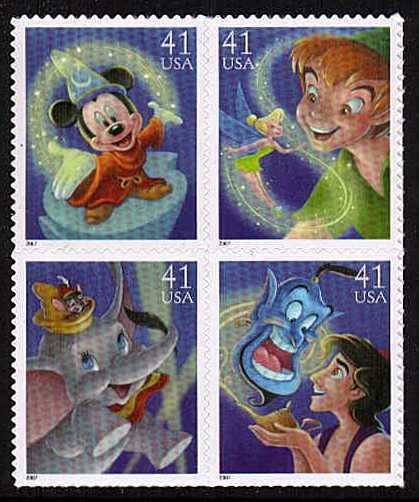 view larger image for  : SG Number 4777a / Scott Number 4195a (2007) - The Art of Disney - Magic<br/>
Block of 4<br/><br/>
Self adhesive