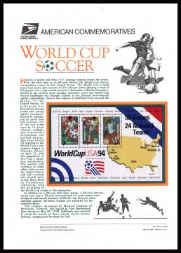 view larger image for  : SG Number MS2905 / Scott Number 2837 (1994) - World Cup Minisheet<br/><br/>
<b>COMMEMORATIVE PANEL 439</b>