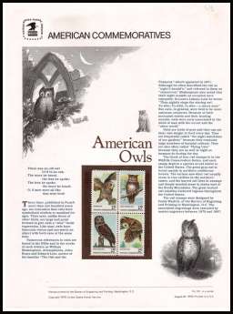 view larger image for  : SG Number 1731-1734 / Scott Number 1760-1763 (1978) - American Owls
<br/><br/>
<b>COMMEMORATIVE PANEL 101</b>