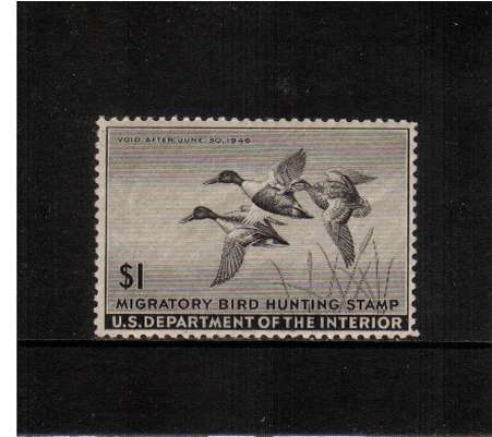 view larger image for Federal Ducks Federal Ducks: SG Number  / Scott Number $1 (1945) - Migratory Bird Hunting and Conservation Stamp<br/>
Inscribed 'Void after June 30th, 1946'<br/>
A superb unmounted mint single.