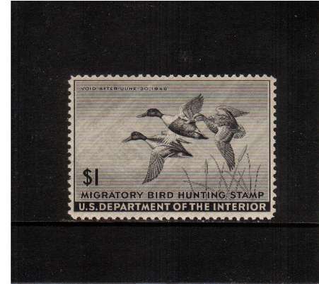 view larger image for Federal Ducks Federal Ducks: SG Number  / Scott Number $1 (1945) - Migratory Bird Hunting and Conservation Stamp<br/>
Inscribed 'Void after June 30th, 1946'<br/>
A superb unmounted mint single.