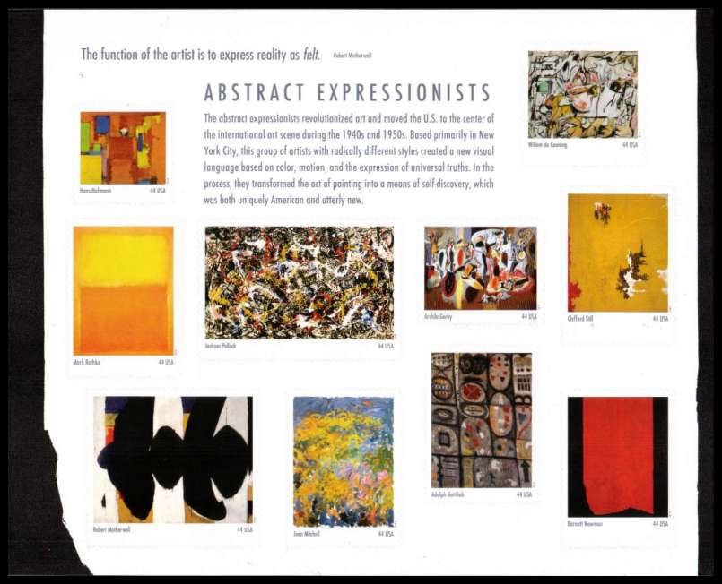 view larger image for  : SG Number MS5021 / Scott Number 4444 (2010) - Abstract Expressionists<br/>
Sheetlet of 10
<br/><br/>Self Adhesive