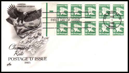 view larger image for First Day Covers First Day Covers: SG Number 2138a / Scott Number  (1985) - ''D'' stamp complete booklet pane of ten on ''Artcraft'' First Day Cover cancelled LOS ANGELES - CA and dated FEB 1 1985