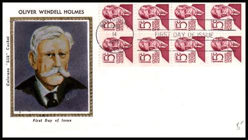 view larger image for First Day Covers First Day Covers: SG Number 1285a / Scott Number  (1978) - Oliver Wendell Holmes booklet pane of eight - Perforation 10 on unaddressed Colorano 'Silk' first day cover cancelled with a BOSTON - MA FDI cancel dated JUN 14 1978