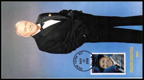 view larger image for First Day Covers First Day Covers: SG Number 4853 / Scott Number  (2008) - Frank Sinatra on an unaddressed BGC limited edition edge to edge colour first day cover cancelled with a  cancel for NEW YORK - NY dated MAY 13 2008