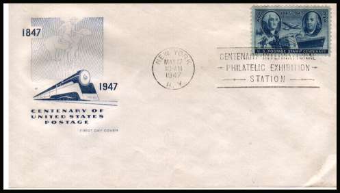 view larger image for  : SG Number 944 / Scott Number 947 (1947) - Postage Centenary 3c single on an unaddressed  House of Farnham illustrated first day cover with a NEW YORK 
FDI cancel and dated MAY 17 1947