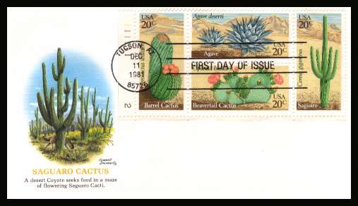 view larger image for First Day Covers First Day Covers: SG Number 1922a / Scott Number  (1981) - Desert Plants plate block of four on colour unaddressed Fleetwood first day cover cancelled with a FDI cancel for TUCSON - AZ
dated DEC 11 1981