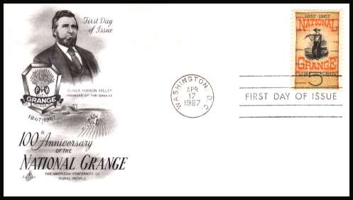 view larger image for First Day Covers First Day Covers: SG Number 1303 / Scott Number  (1967) - National Grange 5c single on unaddressed Artmaster first day cover cancelled with a FDI cancel for WASHINGTON - DC
dated APR 17 1967