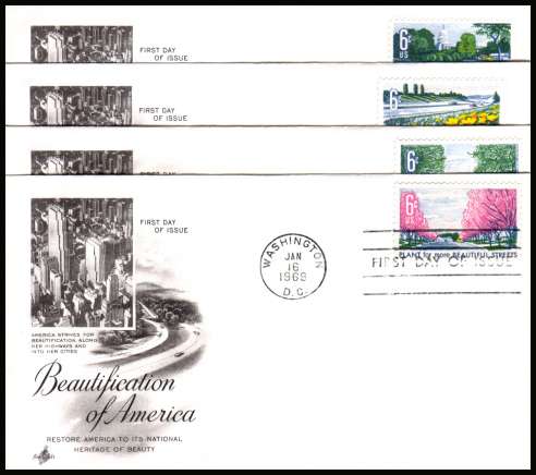view larger image for First Day Covers First Day Covers: SG Number 1363-1366 / Scott Number  (1969) - Botanical Congress set of four 6c singles on four unaddressed ''Artcraft'' first day covers cancelled with a FDI cancel for WASHINGTON - DC 
dated JAN 16 1969